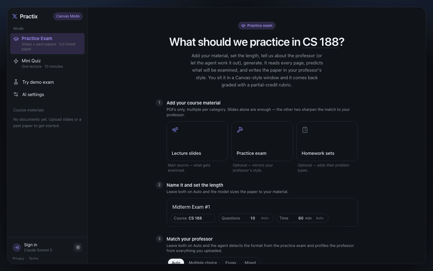 Practix in dark mode